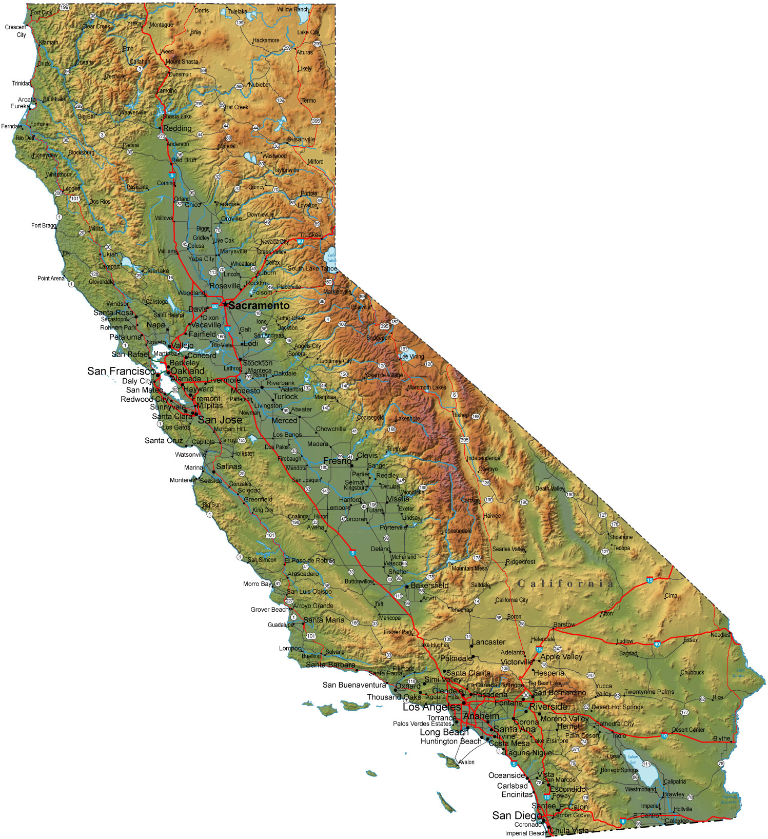 Detailed California Map Ca Terrain Map