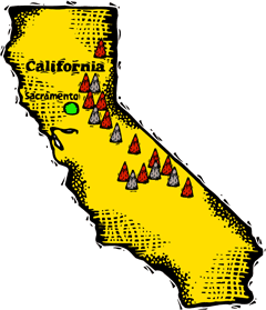 California woodcut map showing location of Sacramento