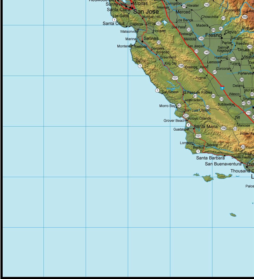 California map - southwest quadrant